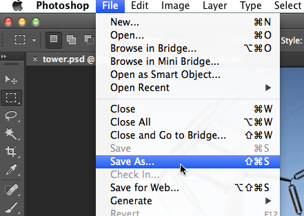 save as option in photoshop