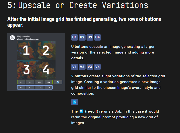 upscale and variation instruction on midjourney