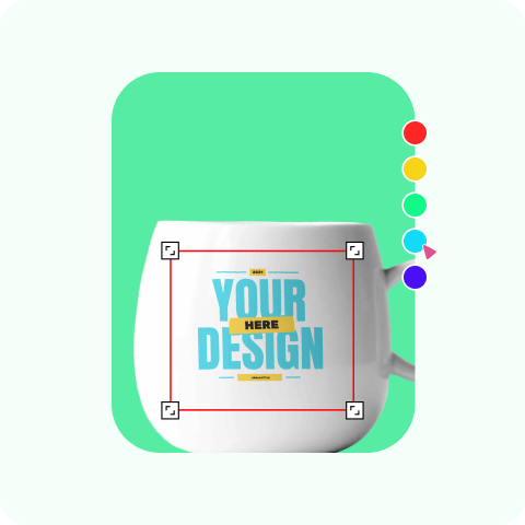 A customized mug mockup displayed alongside a color picker