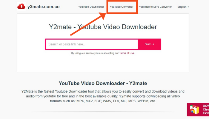 youtube converter option in y2mate