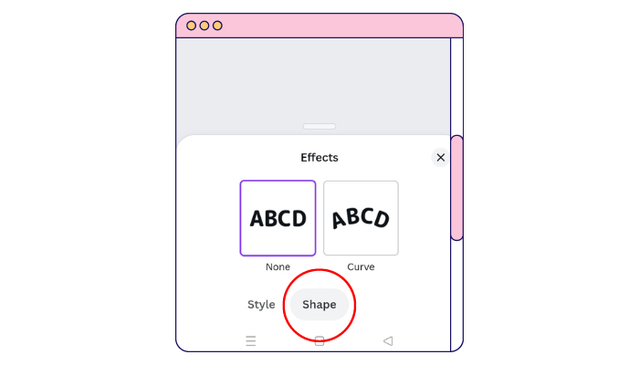 look for the shape option and select curve