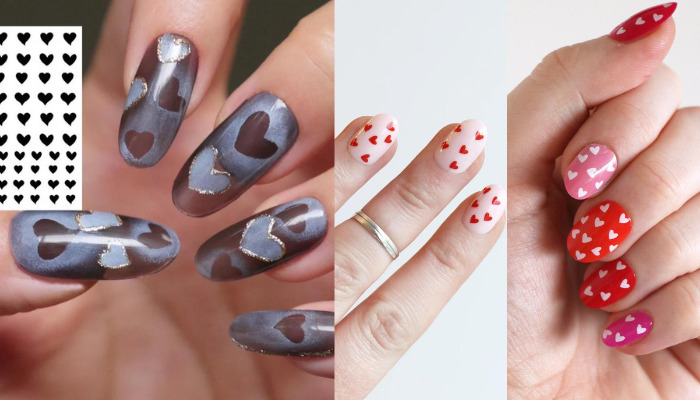 heart shaped nail sticker designs ideas