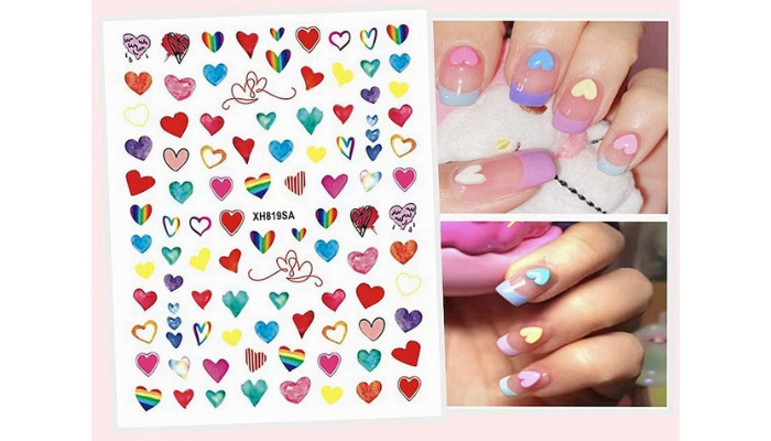 heart shaped nail stickers design ideas