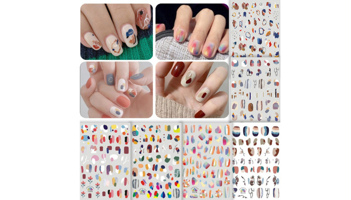 multi colored stripes nail stickers design ideas