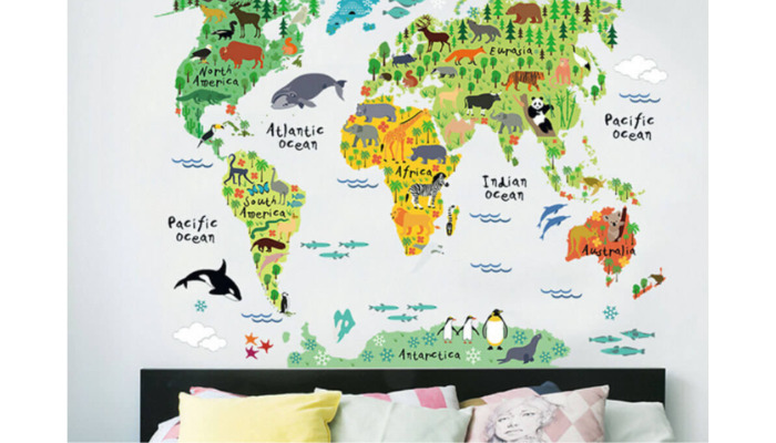 world map cartoon decal