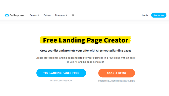 getresponse - free ai landing page generator
