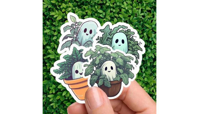 ghost hiding in plant - halloween sticker ideas
