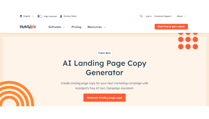 hubspot - landing page ai generator