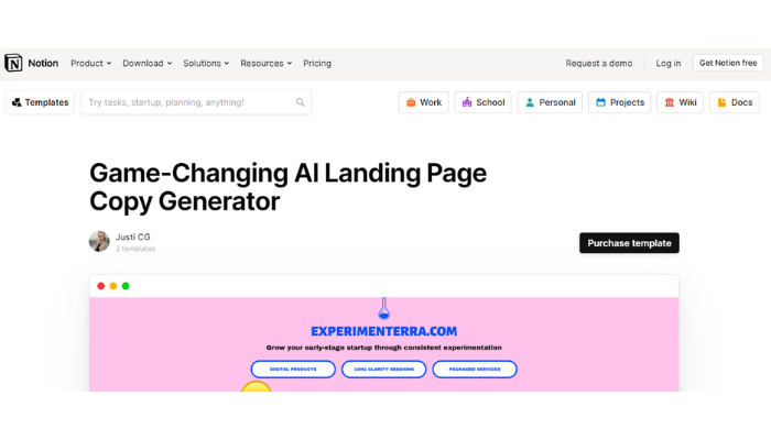 notion - landing page ai generator