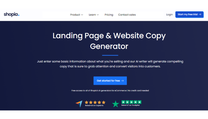shopia - ai landing page generator