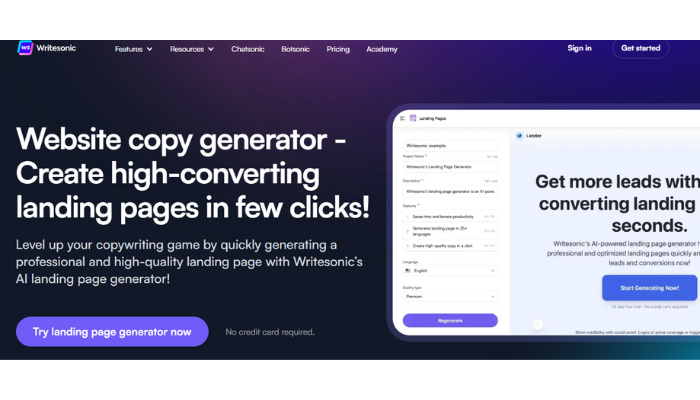 writesonic - ai generated landing page