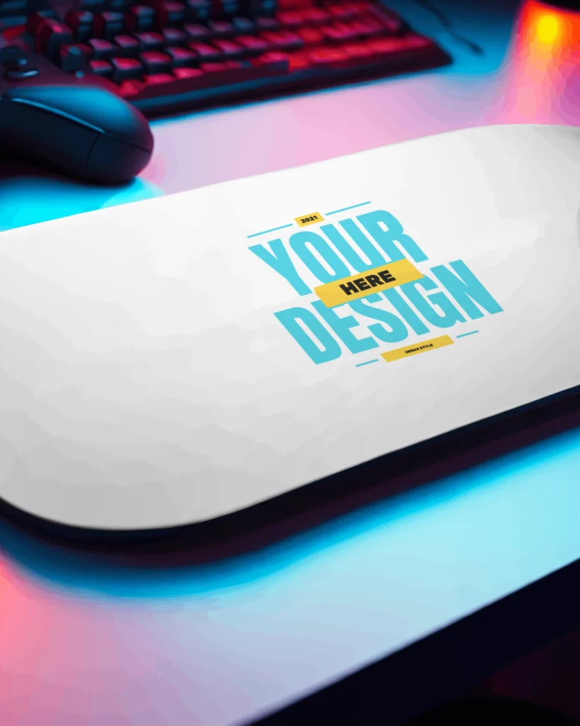 curved-gaming-pad-mockup-with-mouse and keyboard in background 