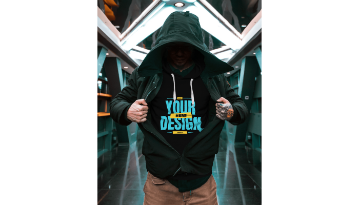 photography style in black hoodie template