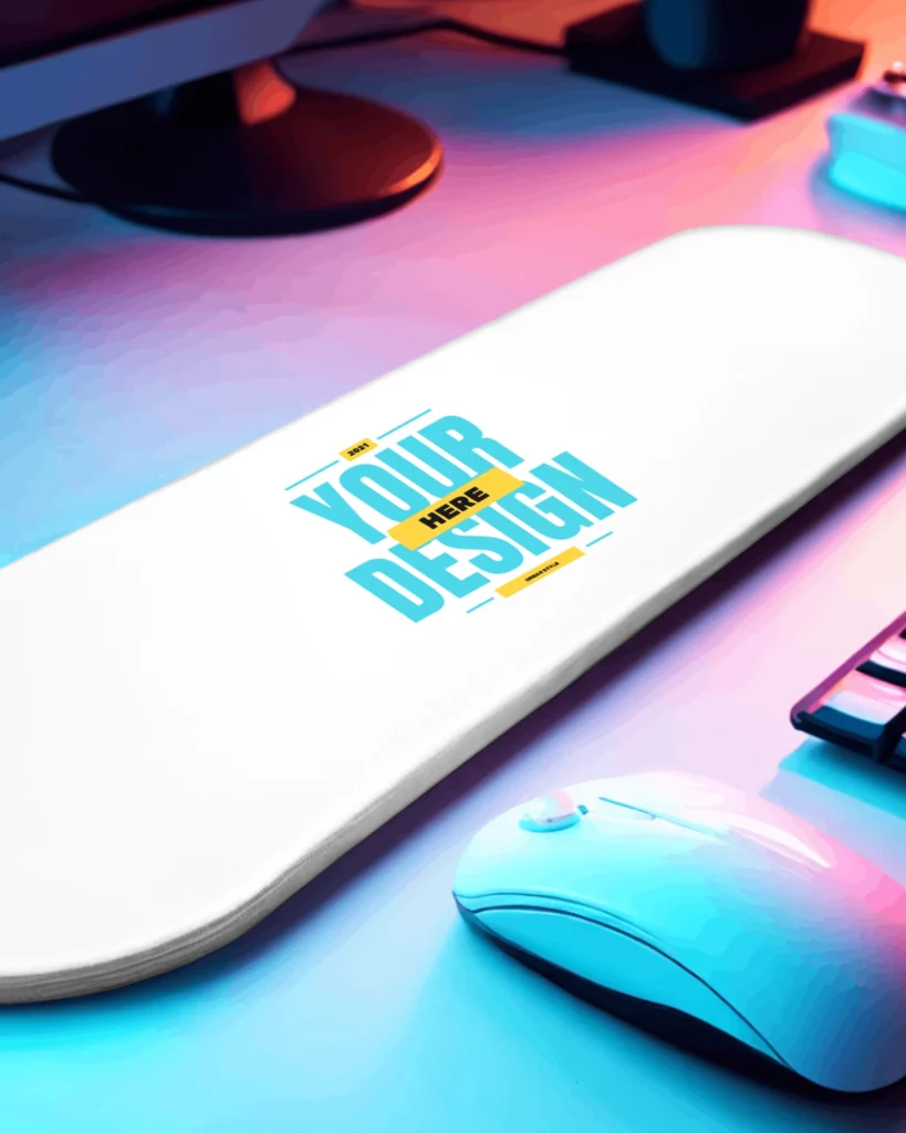 tilted view of gaming pad mockup with white mouse 