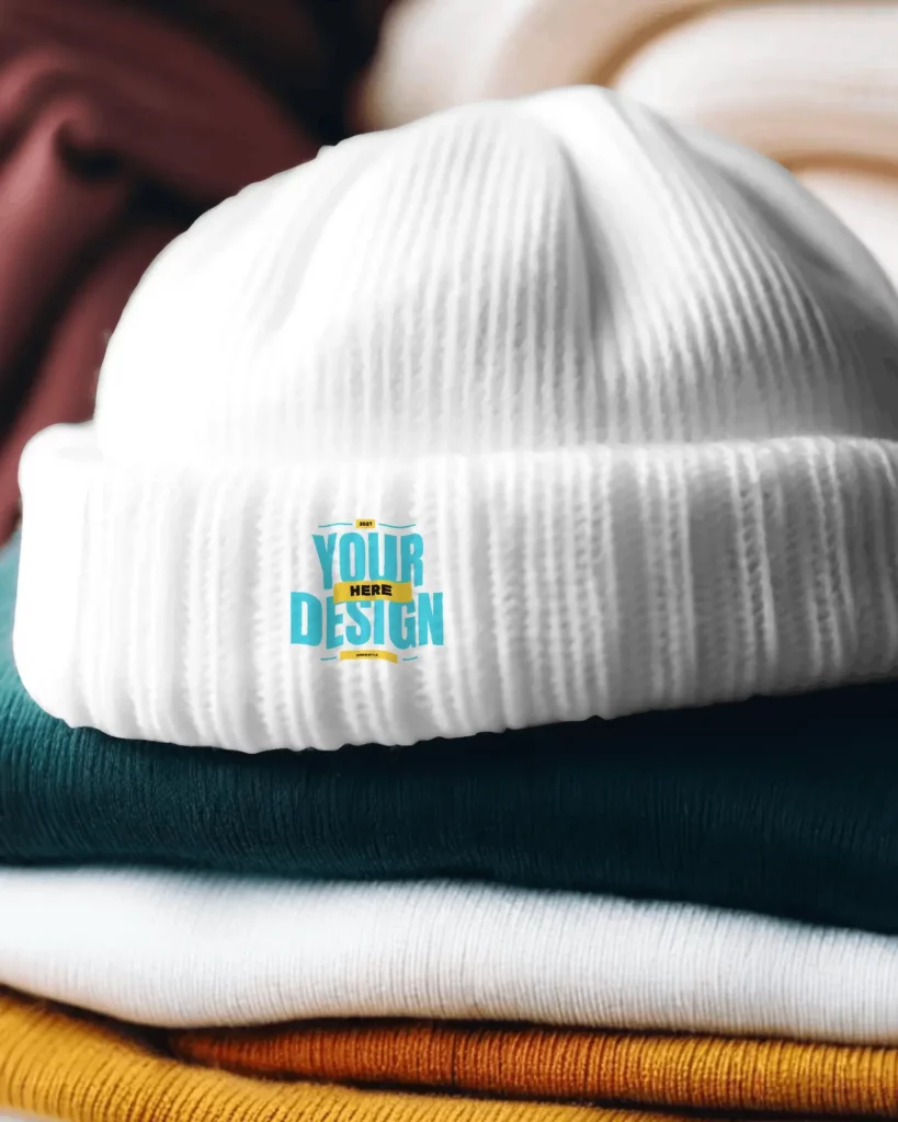 Beanies lying on top of each other mockup