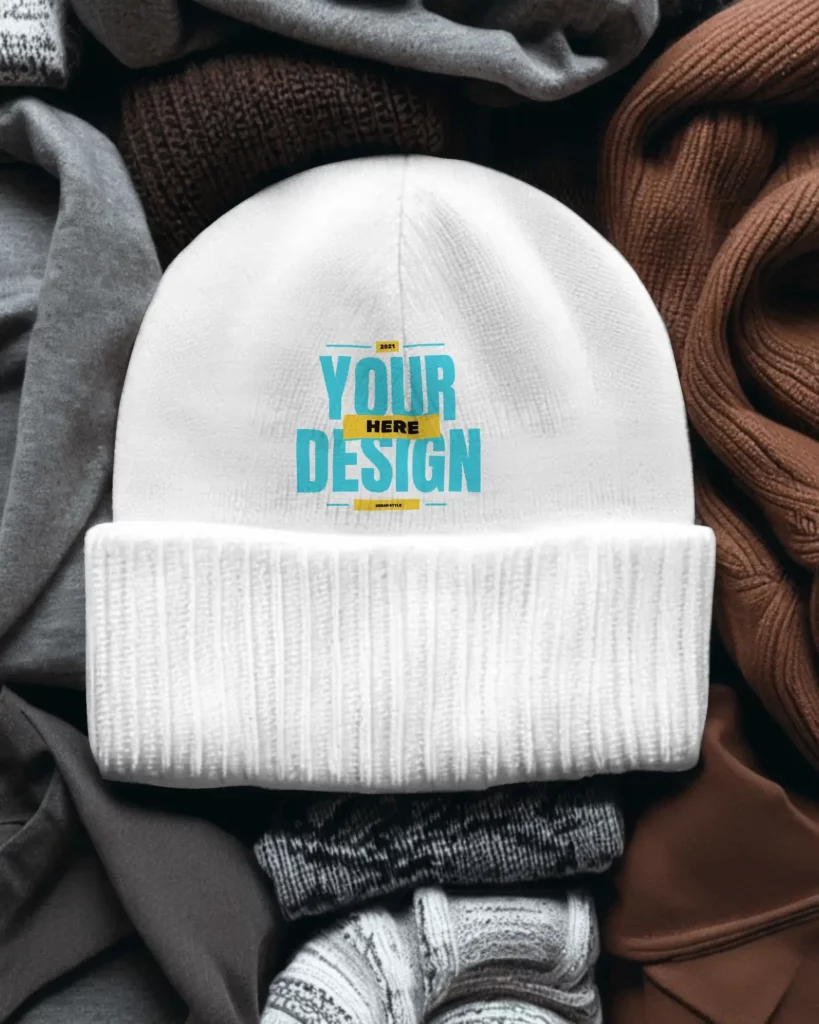 Multiple beanies mockup on top of each other 