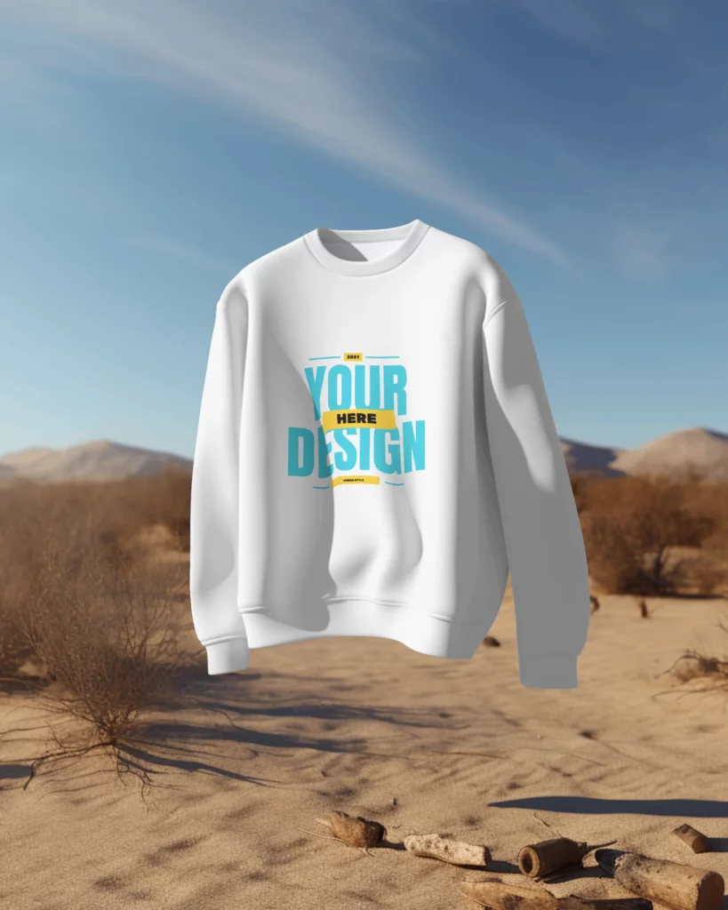 white sweatshirt floating in a desert