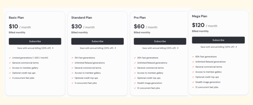 Midjourney Monthly Subscription Pricing