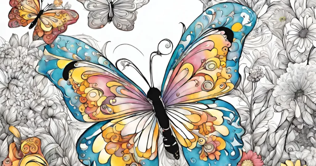 fluttering butterflies and blooming flowers will create a magical garden coloring book leonardo ai prompts
