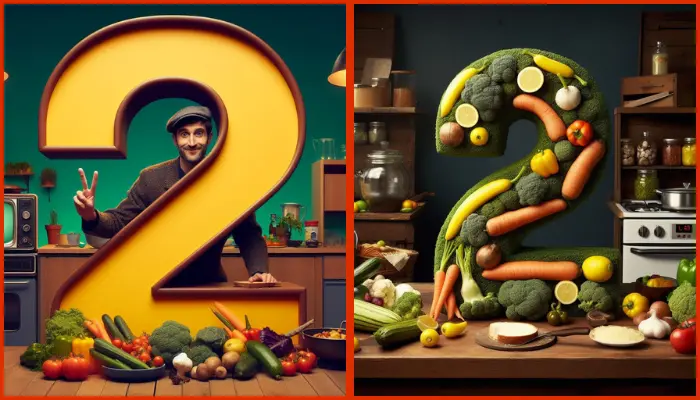 a bbc-style cooking show featuring the number 2 with veggies in the background