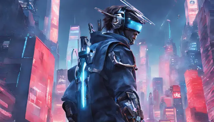 become a futuristic cybernetic samurai that slices through virtual reality battlefields laden with glitching drones and blue skyscrapers dall e prompt example