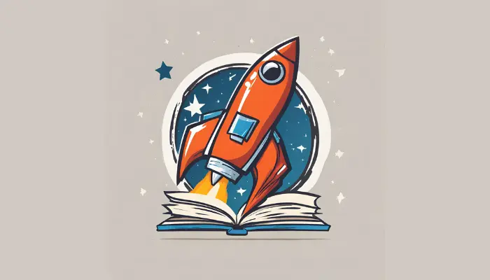 for an educational program for children, design a logo with a book and rocket ship dall e prompts