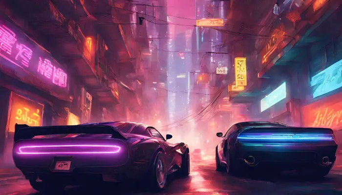 put yourself in the shoes of technologically enhanced street racers as they weave through neon-lit alleyways and dodge futuristic obstacles in high-speed cybernetic contests dall e anime prompt
