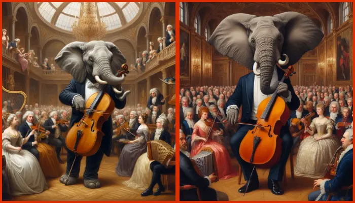 tuxedo elephant in renaissance painting