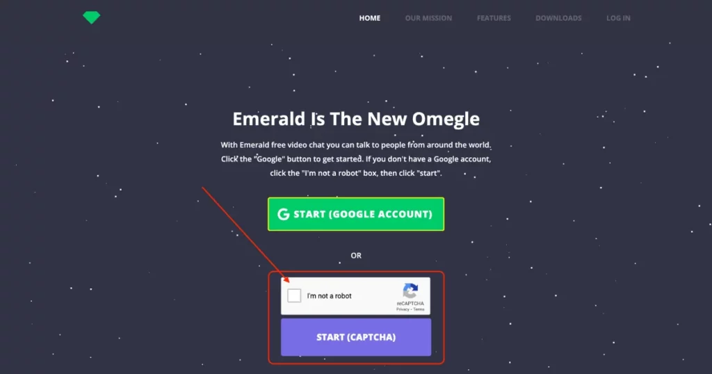 click start captcha in emerald chat site like omegle