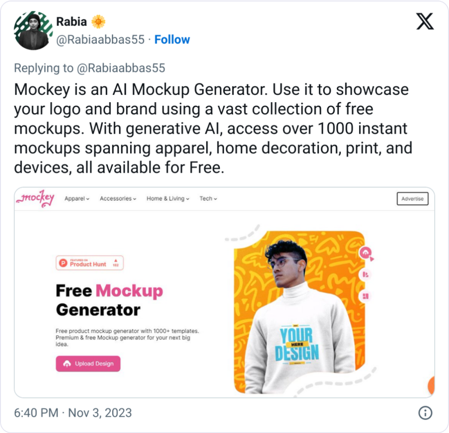 Top twitters posts for mockey.ai For free mockup generator