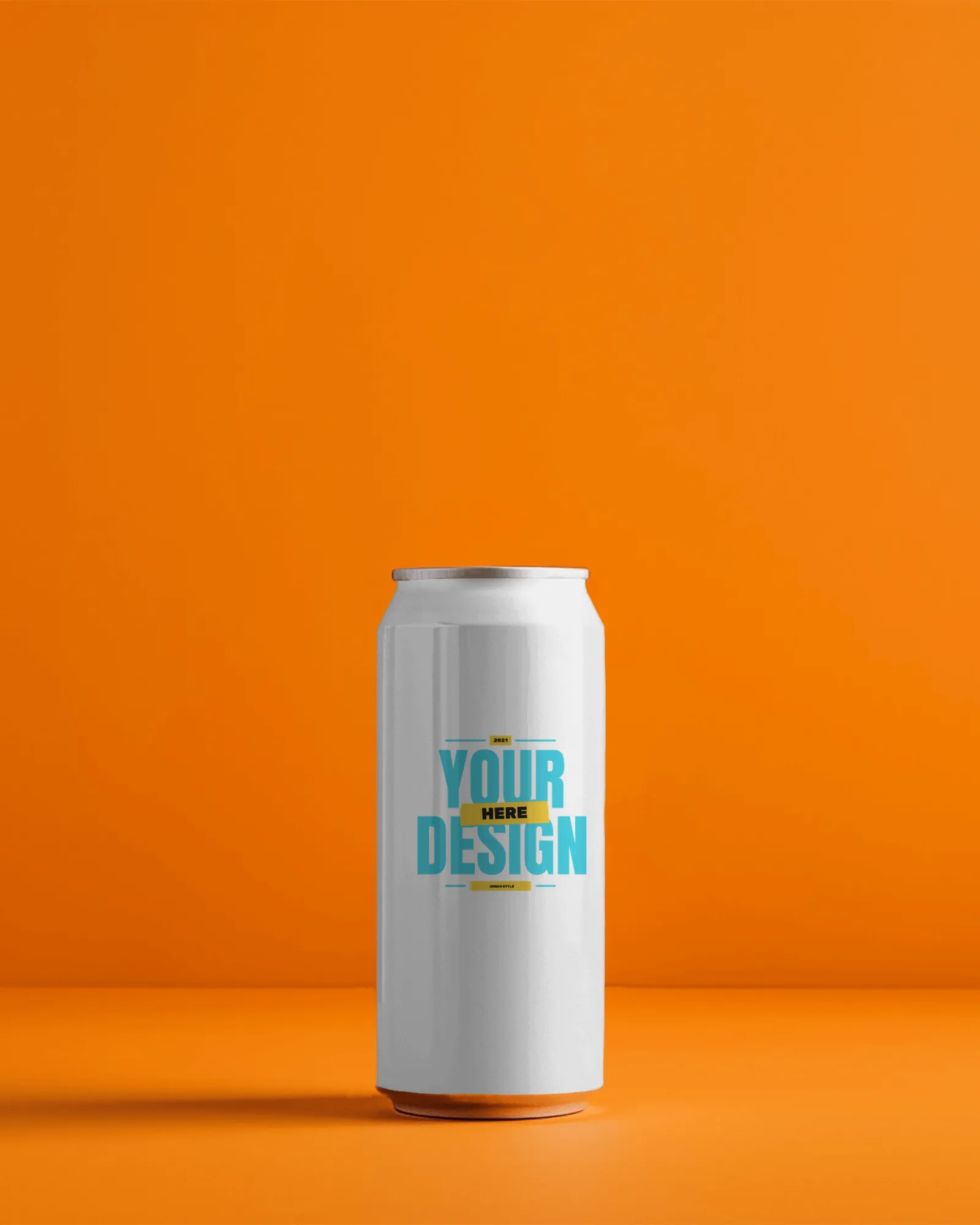 can mockup in front of orange screen