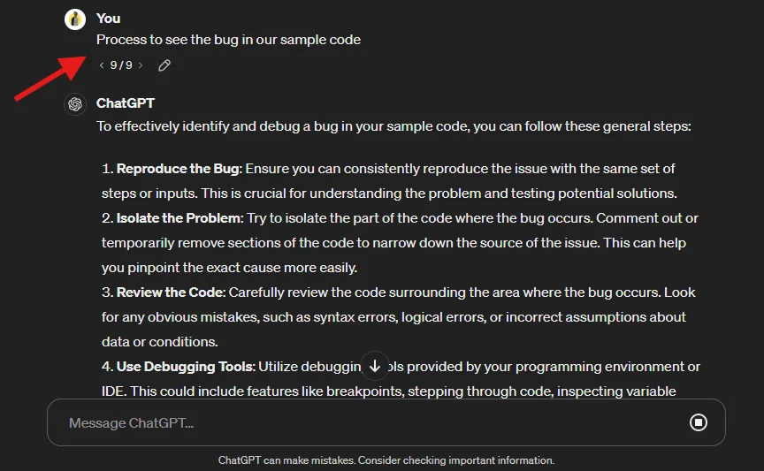 chatgpt prompt for debugging in the sample code