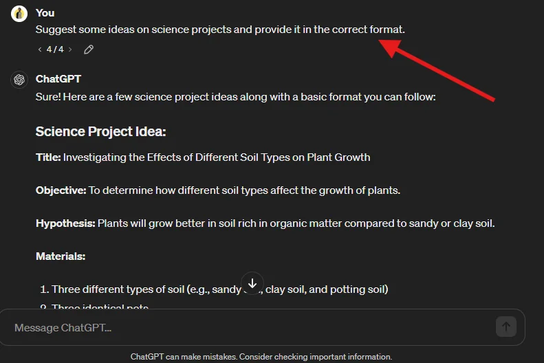 chatgpt prompt related to science project