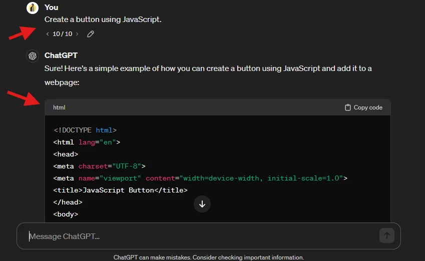 chatgpt prompt to add button using javascript