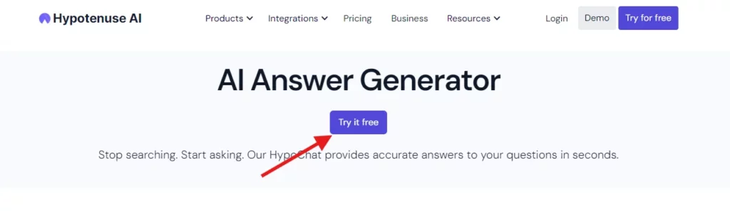 click try for free in hypotenuse - one of the best ai answer generators