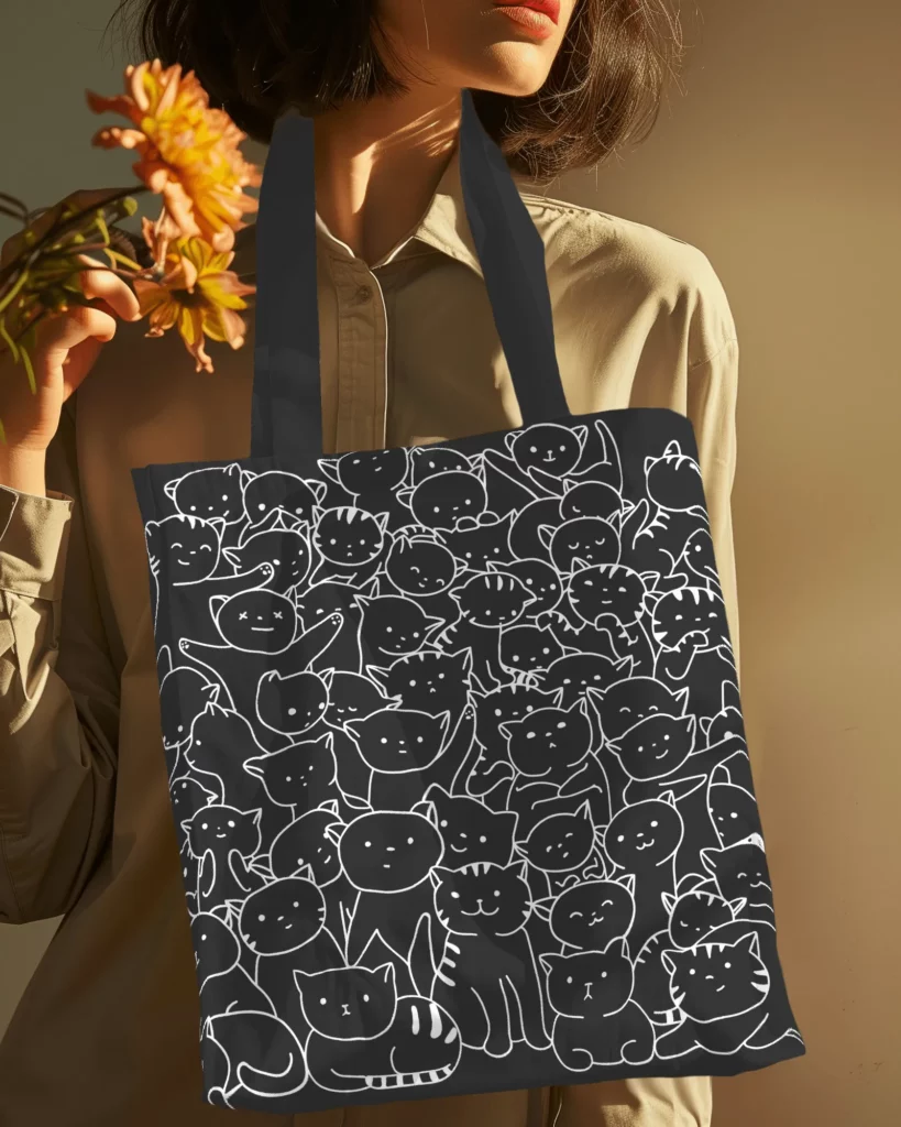 girl with flowers wearing tote bag mockup design in neck scene