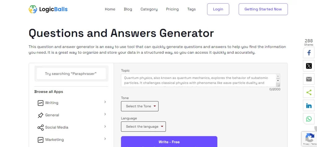 logicballs ai answer generator page