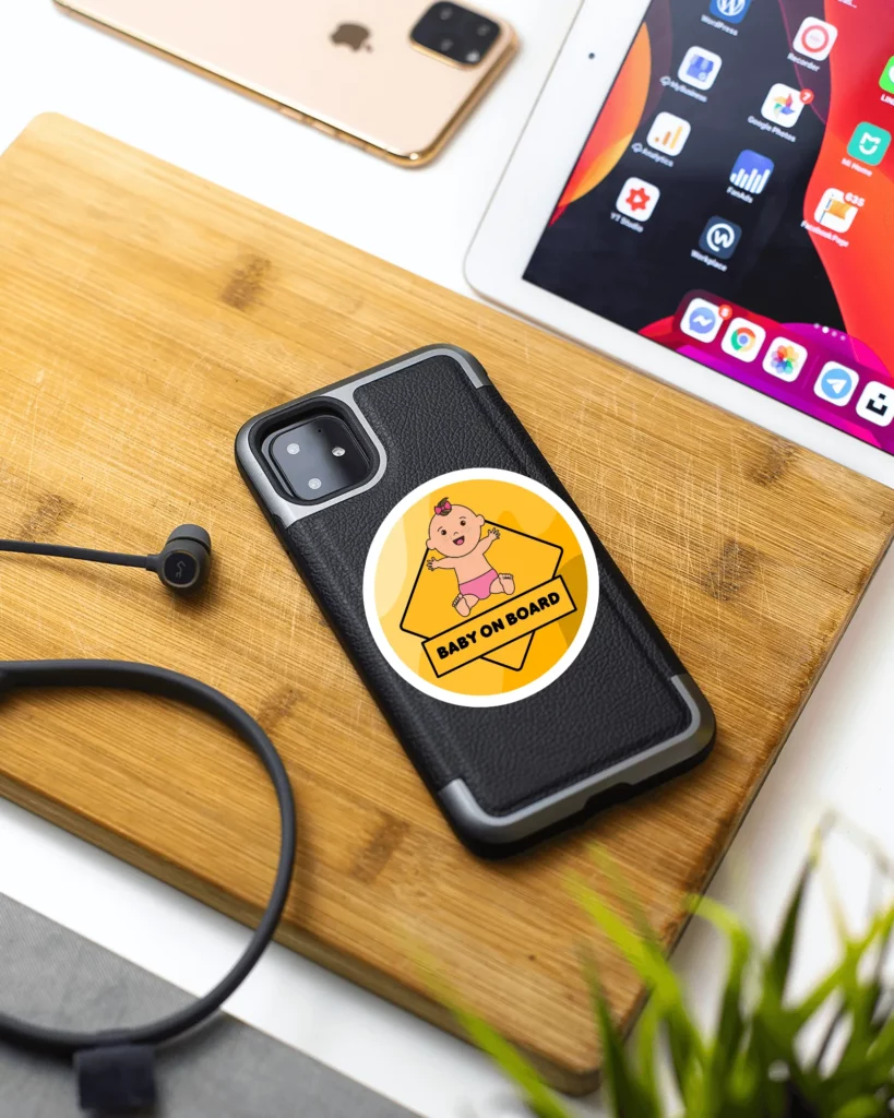 iphone sticker mockup on table