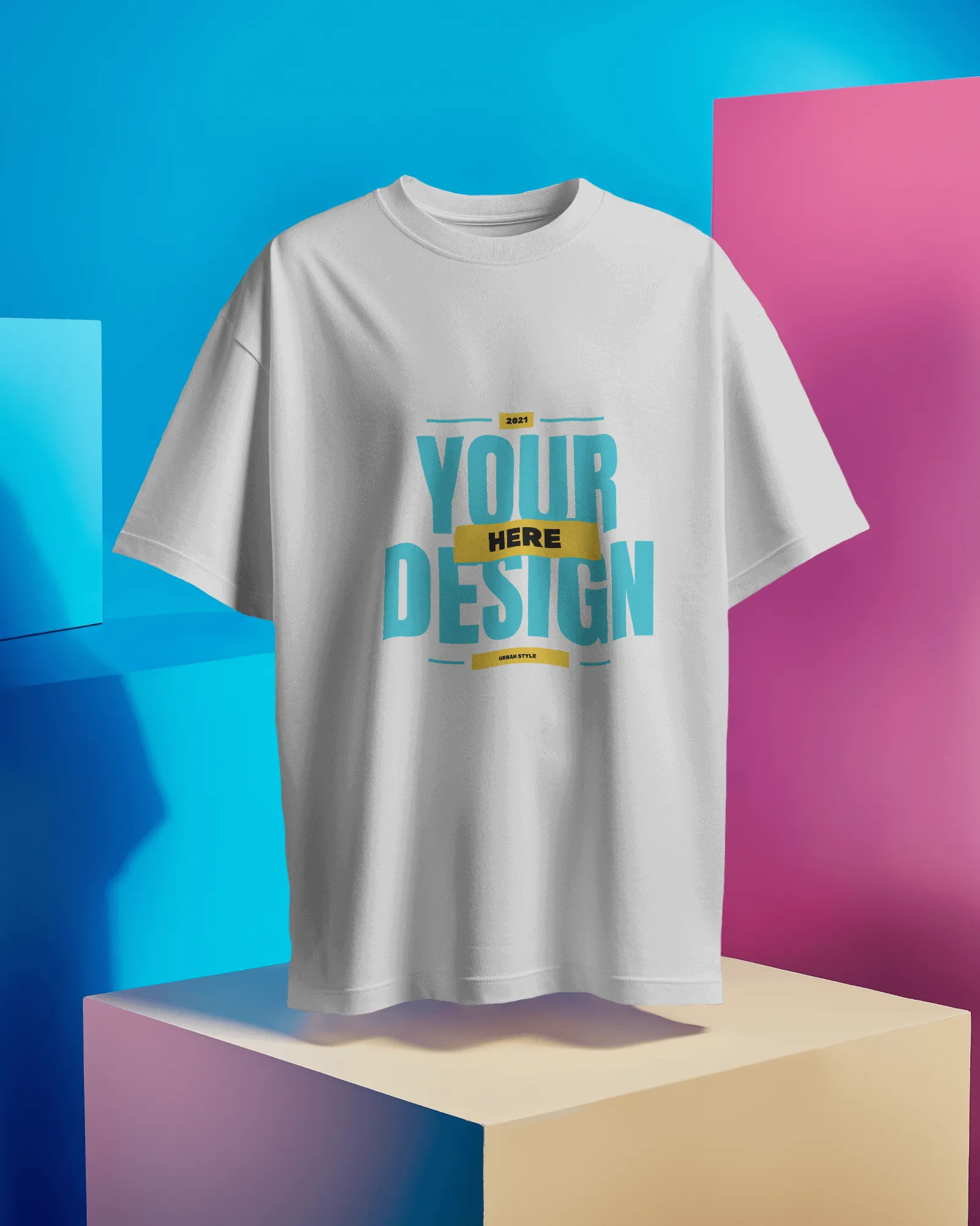 minimal tshirt mockup with abstract background floating in air