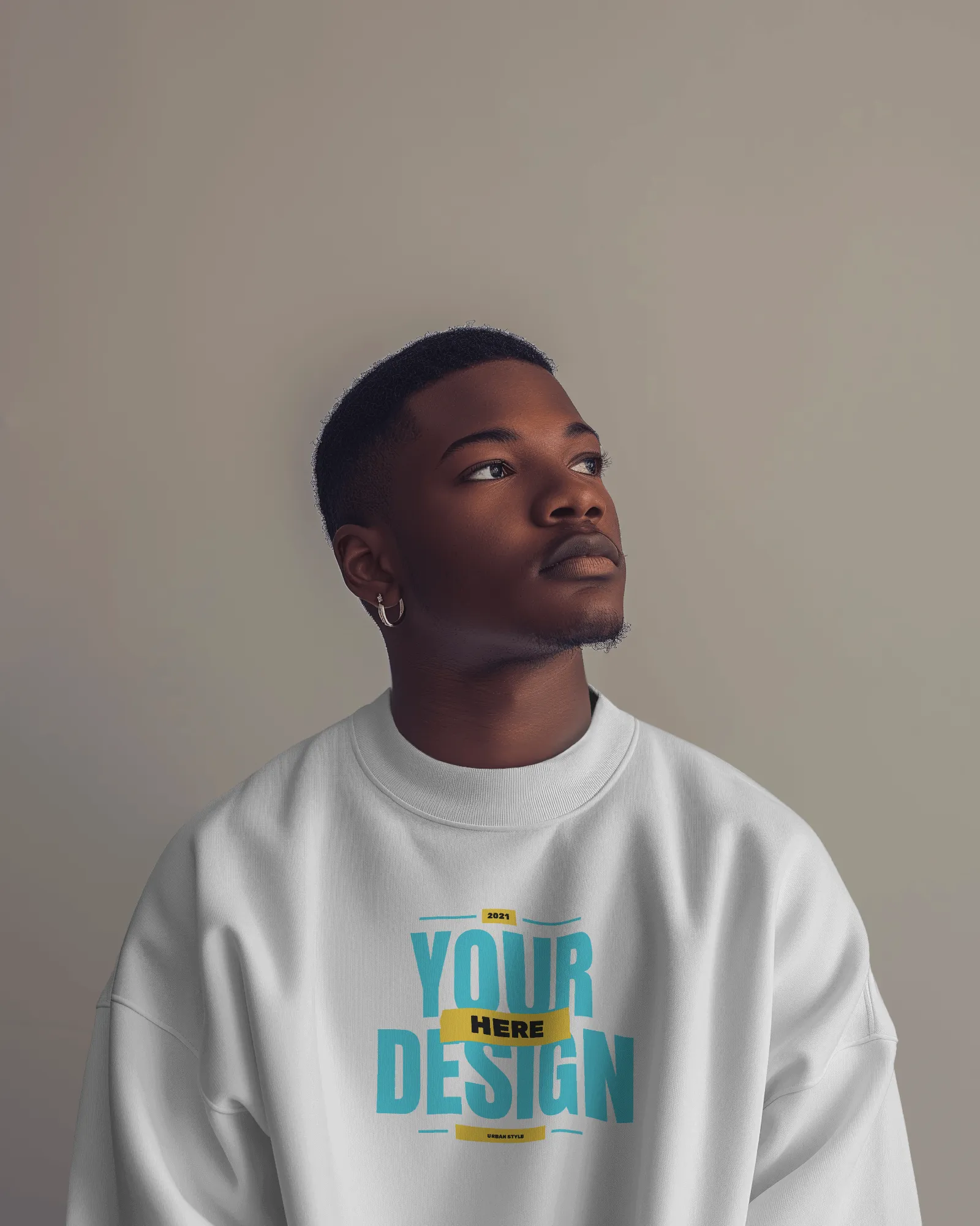 portrait photo of black man wearing sweatshirt mockup 