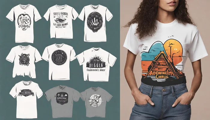 t-shirts with designs like logos