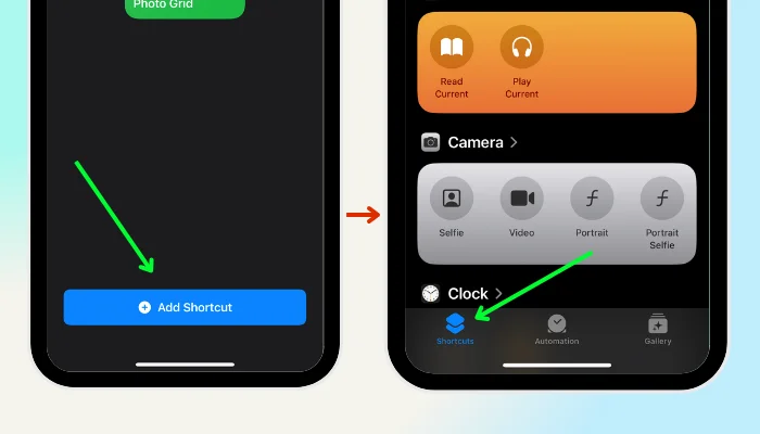 tap add shortcut and go to shortcuts - how to make a photo collage on iphone without app