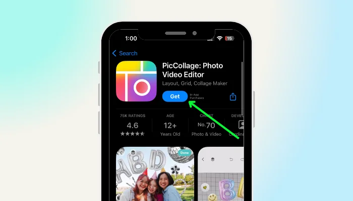 tap get option to download - how to make a collage on facebook with iphone