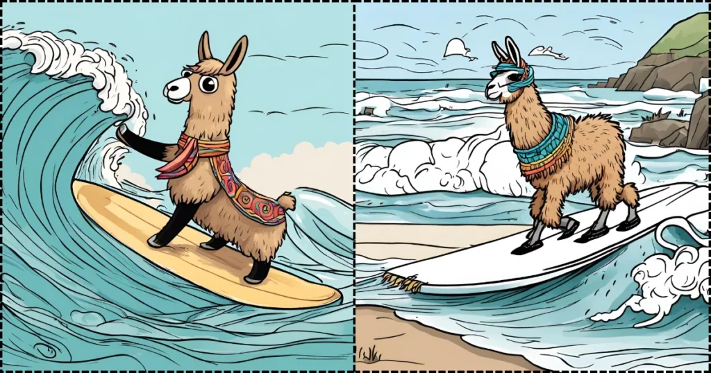 draw a llama catching waves on a surfboard random drawing prompt