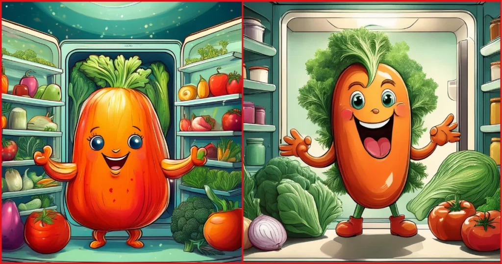 Veggies dance in the fridge funny prompt for drawing