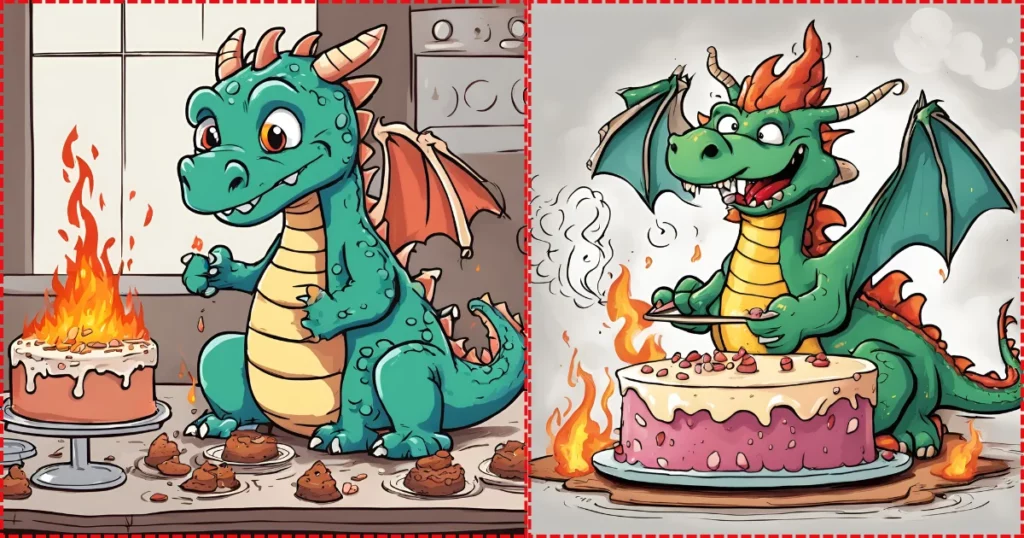 a dragon sneezes and sets its cake on fire funny drawing prompt