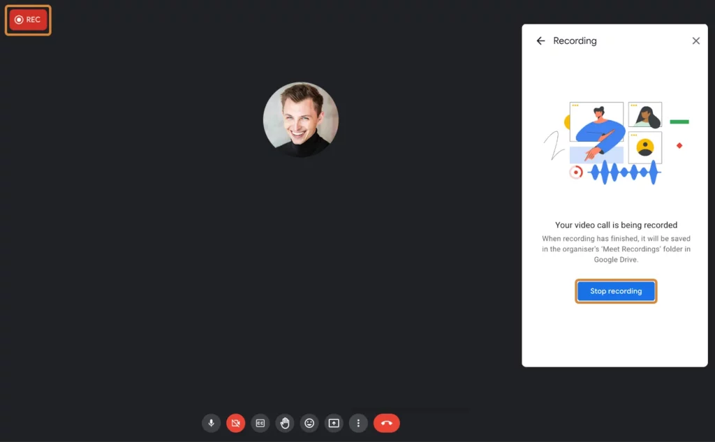 click stop recording - how to record google meet on laptop