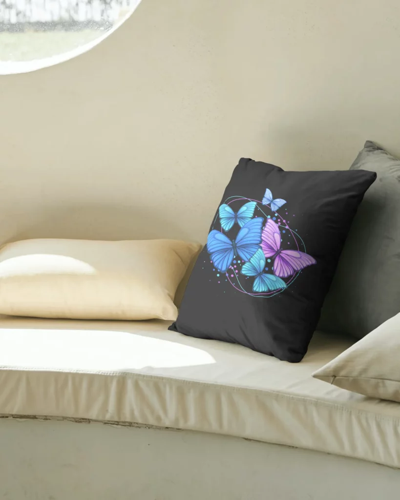 black pillow mockup stand on a bed