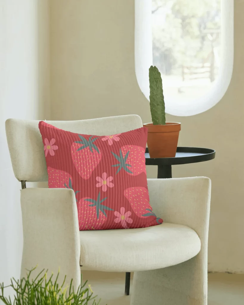 pink cushion mockup stand on a sofa chair