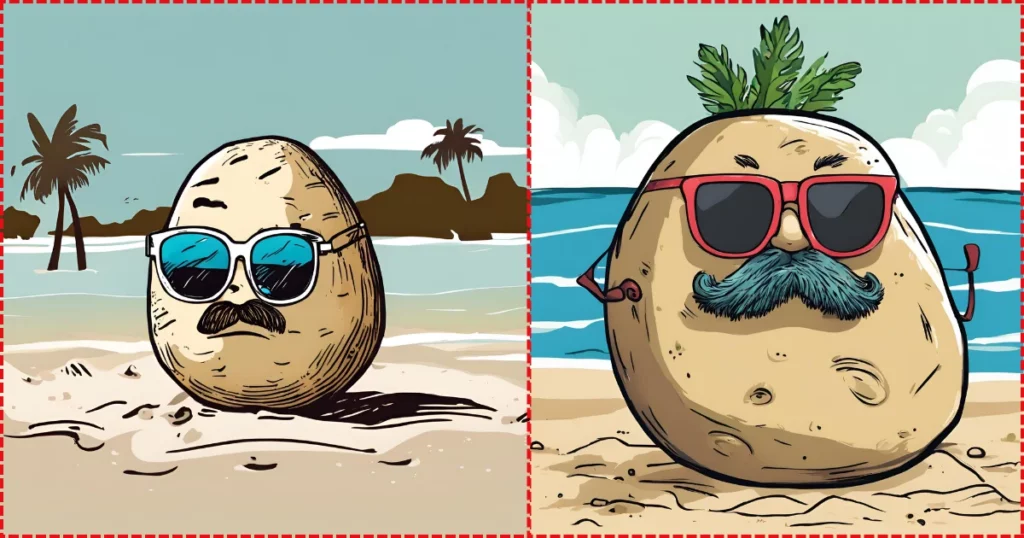 grumpy beach potato with sunglasses silly drawing prompt